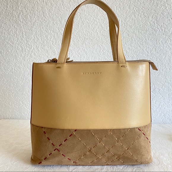 Burberry beige tonal stitch check leather tote - Picture 1 of 15